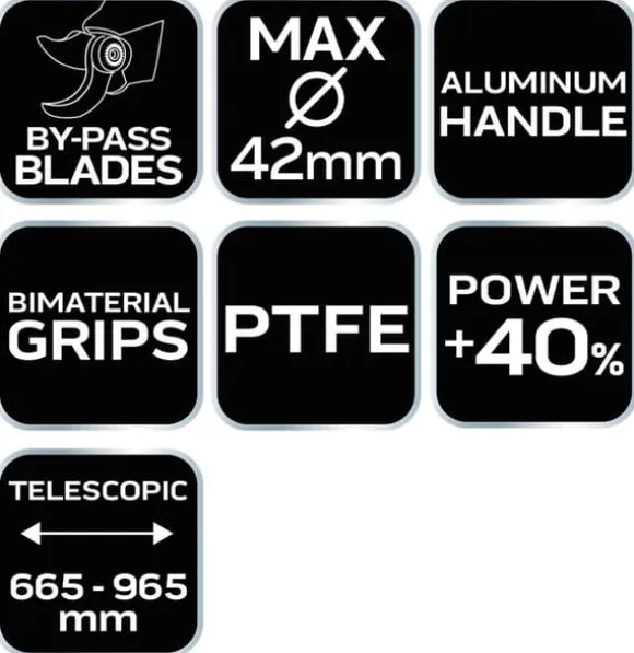 Bypass beskæresaks 665 mm, rækkevidde op til 42 mm, gear, teleskophåndtag