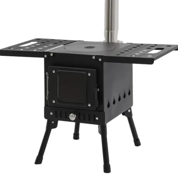 Campingkomfur, Højkulstofstål, Sammenklappeligt Design,sort