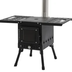 Campingkomfur, Højkulstofstål, Sammenklappeligt Design,sort