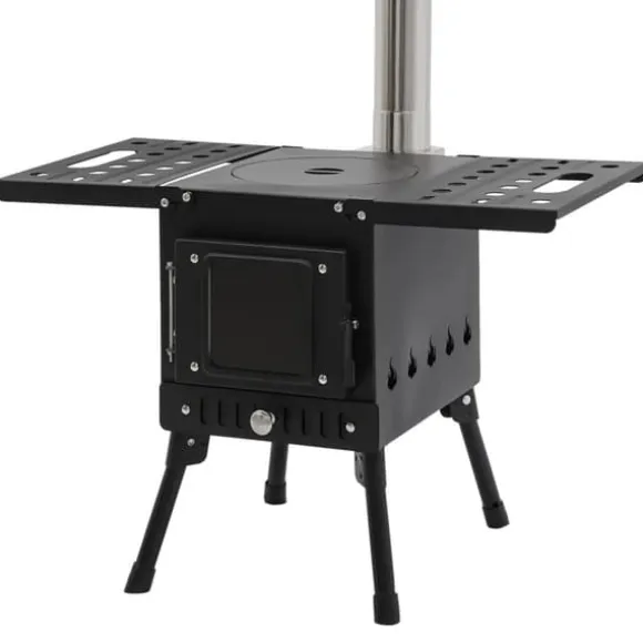 Campingkomfur, Højkulstofstål, Sammenklappeligt Design,sort