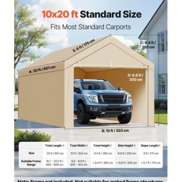 Carport erstatningsoverdækning 6,09x3,05x2,87 m beige, vandtæt, PE-materiale