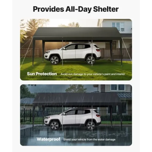 Carport Overdækning 3,5 x 6,5 m, Kraftigt Bærbart Biloverdækningstelt, Grå Farve