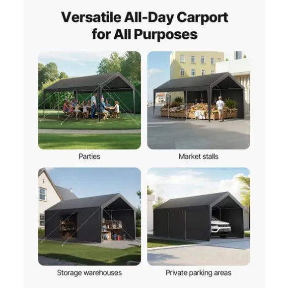 Carport Overdækning 3,5x6,5 m, Kraftig Overdækning, Sidevægge, Grå Farve