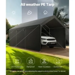 Carport Overdækning 3,5x6,5 m, Kraftig Overdækning, med Sidevægge i Hvid Farve