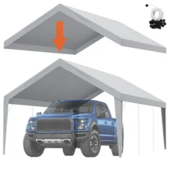 Carport Udskiftning Baldakin 13x20 ft, Vandtæt Garage Telt, UV-beskyttet, Nem installation med Bungee, Grå (Kun Cover, Ramme ikke inkluderet)