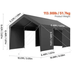 Carport, UV-bestandig, Vandtæt,10x20ft