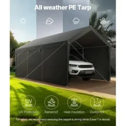 Carport, 305x609x287 cm, Grå, Kraftig udendørs ly