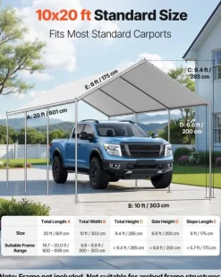 Carport-udskiftningspresenning - Garagepresenning - 3 x 6 m - UV-resistent - Vandtæt - Kraftigt Overtræk - Med Kugleelastikker - Uden Ramme - Grå