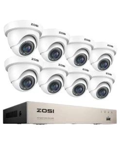CCTV Sikkerhedskamera System, 8 Kanal HD 1080P, Vandtæt IR Filter, Hvid Kamera, Ingen