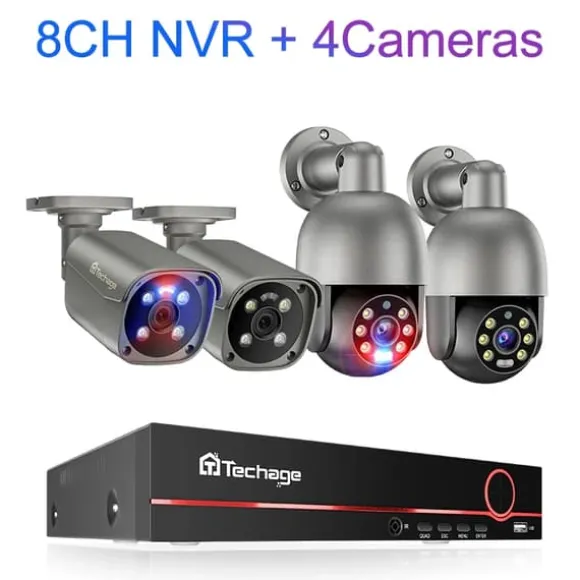 CCTV Sikkerhedssystem, 4K Opløsning, To-Vejs Lyd,8CH NVR 4 Kamera, Ingen indbygget HDD