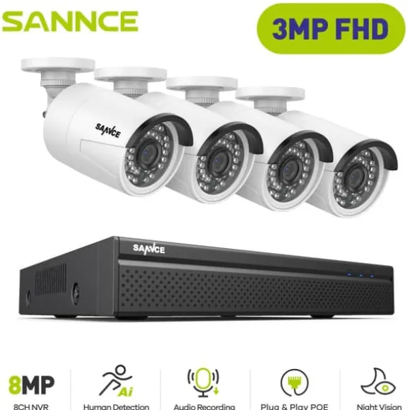 CCTV Sikkerhedssystem, 3MP Opløsning, Nem PoE Opsætning,4stk 0TB