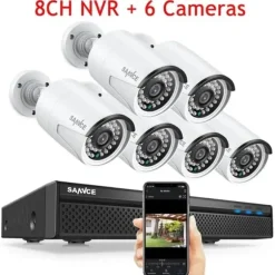 CCTV Sikkerhedssystem, 5MP NVR Kit, Udendørs Vandtæt IP Kamera, 2T, 6stk kameraer