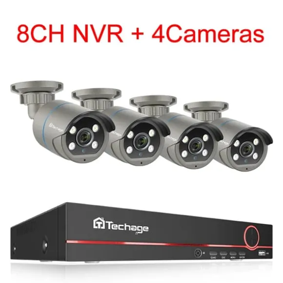 CCTV Sikkerhedssystem, 4MP HD Opløsning, To-vejs Lyd, , 8CH NVR 4 Cameras, 3T(户外运动)