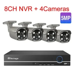 CCTV Videoovervågning, To-vejs lyd, Smart AI Ansigtsgenkendelse, 2T, 8CH 4 stk 5MP kamera