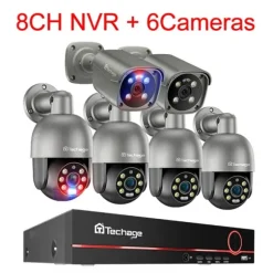 CCTV-system, 8MP opløsning, tovejskommunikation,8CH NVR 6 Kamera A, Ingen