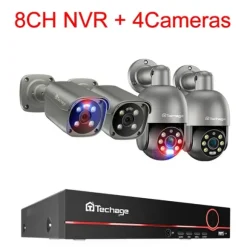 CCTV-system, 8MP opløsning, tovejskommunikation,8CH NVR 4 Kamera, Ingen