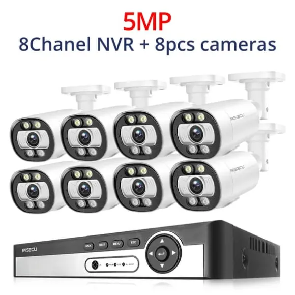 8CH NVR Sikkerhedskamera System, 4K Opløsning, AI Menneske Detektion,Ingen, 8CH NVR 8PCS KAMERA 5MP