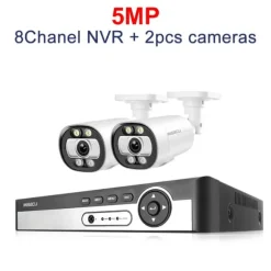 8CH NVR Sikkerhedskamera System, 4K Opløsning, AI Menneske Detektion,3T (udendørs sport), 8CH NVR 2STK KAMERA 5MP