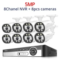 8CH NVR Sikkerhedskamera System, 4K Opløsning, AI Menneske Detektion,1T, 8CH NVR 8PCS KAMERA 5MP