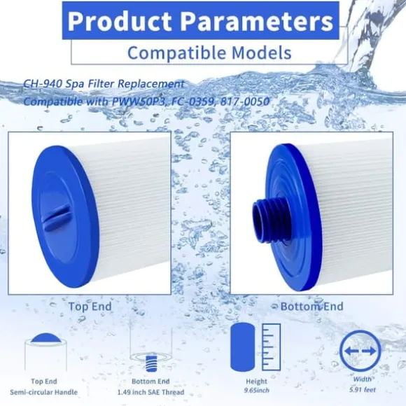 CH-940 Spa Filter Udskiftning, Multi-Model Kompatibel, til boblebad/spa, 1 1/2-tommer SAE gevind, 2-pak