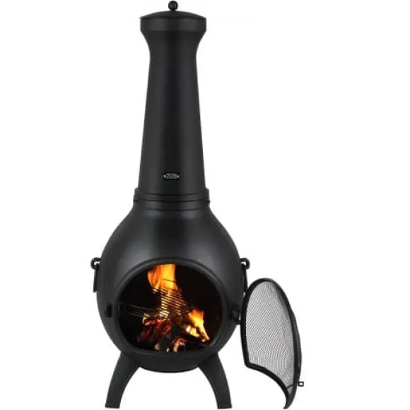 Chiminea, Kugleformet udendørs pejs, 52x50x130 cm, Sort, Aluminium