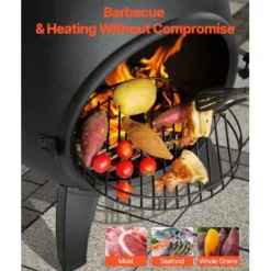 Chiminea, Kugleformet udendørs pejs, 52x50x130 cm, Sort, Aluminium