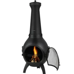 Chiminea, Kugleformet udendørs brændefyret ildsted, 43x42x112 cm, Sort