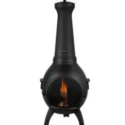 Chiminea, Kugleformet udendørs brændefyret ildsted, 43x42x112 cm, Sort