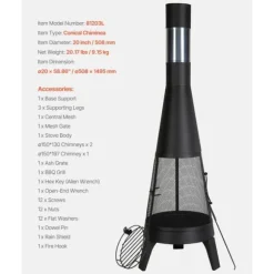 Chiminea Udendørs Brændeovn, 20 Tommer, Med Grillnet og Skorstensbelægning