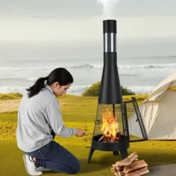 Chiminea Udendørs Brændeovn, 20 Tommer, Med Grillnet og Skorstensbelægning