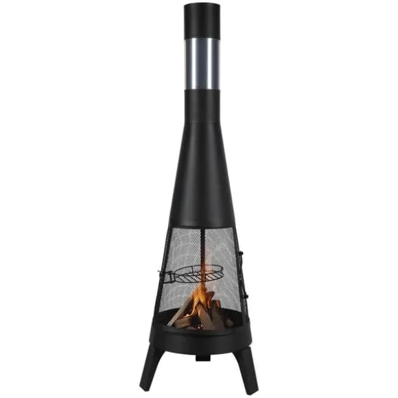 Chiminea Udendørs Brændeovn, 20 Tommer, Med Grillnet og Skorstensbelægning