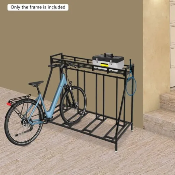Cykelstativ - Fritstående gulvstativ - 4 Kroge - Opbevaring til hjem og garage - Pladsbesparende - Sort