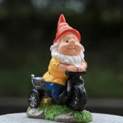 Cykeltur, dværge, dværge, gårdspladsstatuer, havedværge, dekorative skulpturer, ornamenter, harpiks
