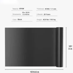 Damforing 10x15 fod, 45 mil tykkelse, fleksibel EPDM. Perfekt til fiskedamme, vandfald og springvand. Sort farve.