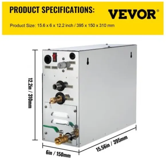 Dampgenerator, 6kW sauna damper med LED digitalt display, 39,5x15,3x31,3 cm, rustfrit stål