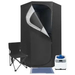 Dampsauna til Hjemmet - Bærbart Femkantet Telt Sæt - 1350 W Dampgenerator - Sammenklappelig Stol - Digital Styring - 9 Varmeniveauer