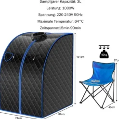 Dampsauna, 78x87x101 cm, Sort