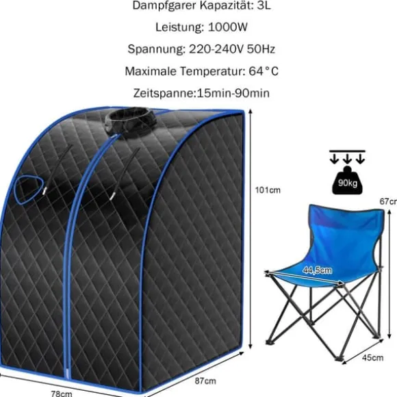 Dampsauna, 78x87x101 cm, Sort
