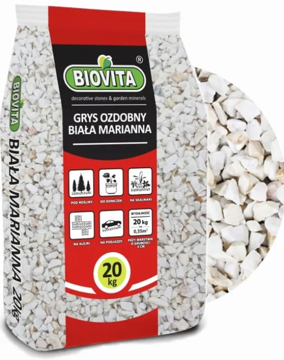 Dekorativt grus hvid marianna 8-16 mm 20 kg