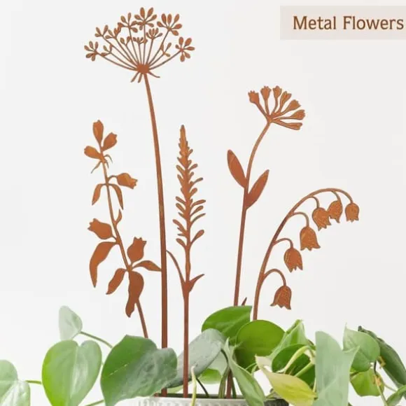 5-delt metalblomster havepinde – udendørs dekorative plantepinde, metalkunst til gård, græsplæne og blomsterbed