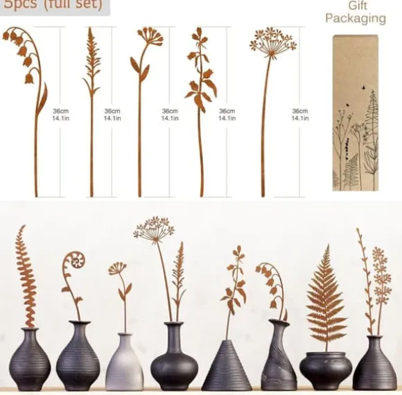 5-delt metalblomster havepinde – udendørs dekorative plantepinde, metalkunst til gård, græsplæne og blomsterbed