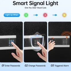 Digital elektronisk sikkerhedsskab, 15 x 17 x 12,2 tommer, Robust konstruktion i stål, Tripel-forstærket tyverisikring, Smart alarmsystem