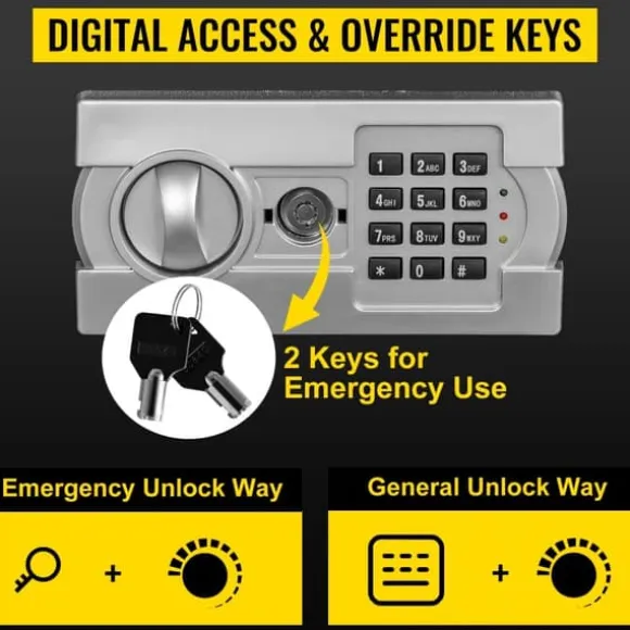 Digital opbevaringsskab med elektronisk kodelås, to nødnøgler, og robust kulstofstål. Ideel til hjemmet, hotel og kontor.