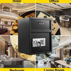 Digital opbevaringsskab med elektronisk kodelås, to nødnøgler, og robust kulstofstål. Ideel til hjemmet, hotel og kontor.