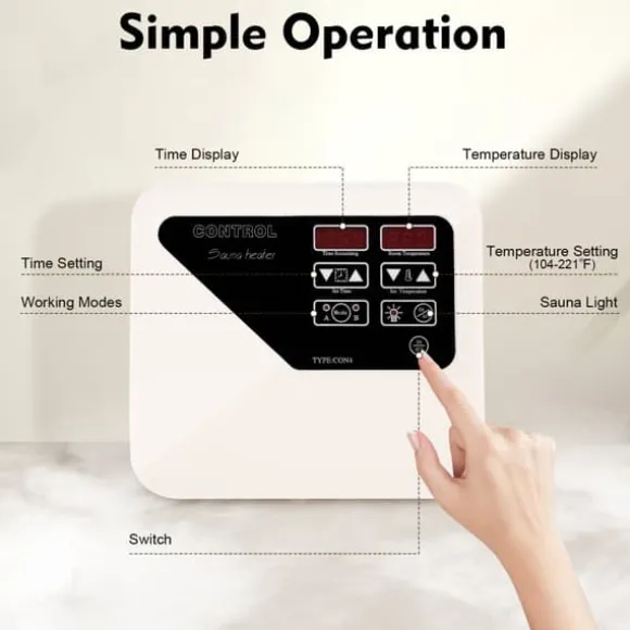 Digital Sauna Ovn Controller, Effektudgang 3-9KW, Spænding 220-240V, Strøm 4.5-13.7A, Temperaturinterval 40-105℃, Dimensioner 24.5*21.5*8cm