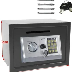 Digital sikkerhedsboks, solid stål konstruktion, flere adgangsmuligheder,Grå-16L