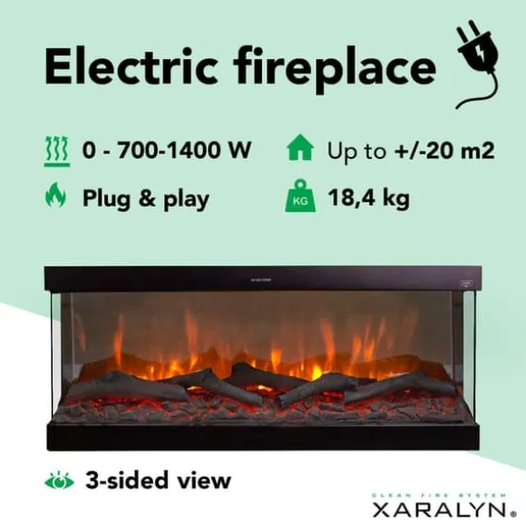 Disegno 90SW elektrisk vægpejs - hvid - 3-sidet elektrisk LED mood pejs - 1400 Watt varme - fjernbetjening