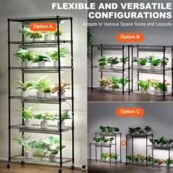 DIY Plantestativ med Vokse-lamper, 6 Etagers, 192W, 70,9” Høj, Justerbar Plant Grow Hylde til Indendørs Planter.