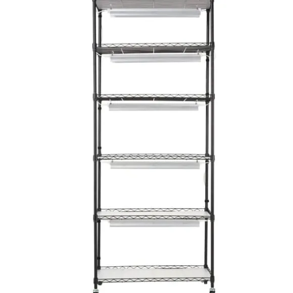 DIY Plantestativ med Vokse-lamper, 6 Etagers, 192W, 70,9” Høj, Justerbar Plant Grow Hylde til Indendørs Planter.
