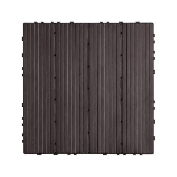 Dækfliser, Sammenlåsende plast 30x30x2 cm, Mørkebrun, Udendørs gulvbelægning
